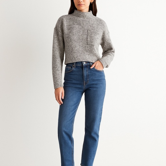 & And Other Stories Mélange Mock Neck Sweater US S‎ Boxy Cropped Minimalist Cozy - Picture 7 of 7